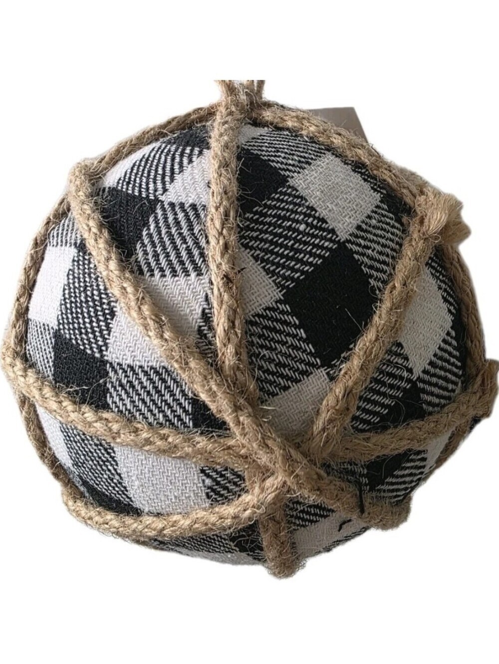 Buffalo Plaid Ball Christmas Tree Ornaments Hanging Jute Bead Black White Set 4